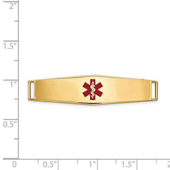 14K 38x10mm Centered Red Epoxy Enameled Soft Diamond Shape Medical ID Plate # 819