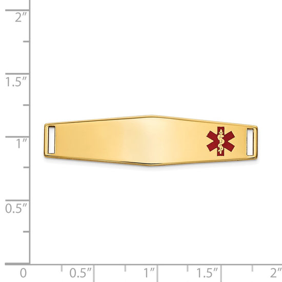14K 38x10mm Off-Center Red Epoxy Enameled Soft Diamond Shape Medical ID Plate # 819