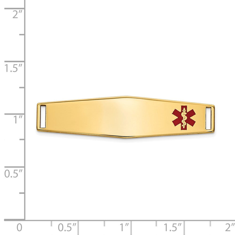 14K 38x10mm Off-Center Red Epoxy Enameled Soft Diamond Shape Medical ID Plate # 819