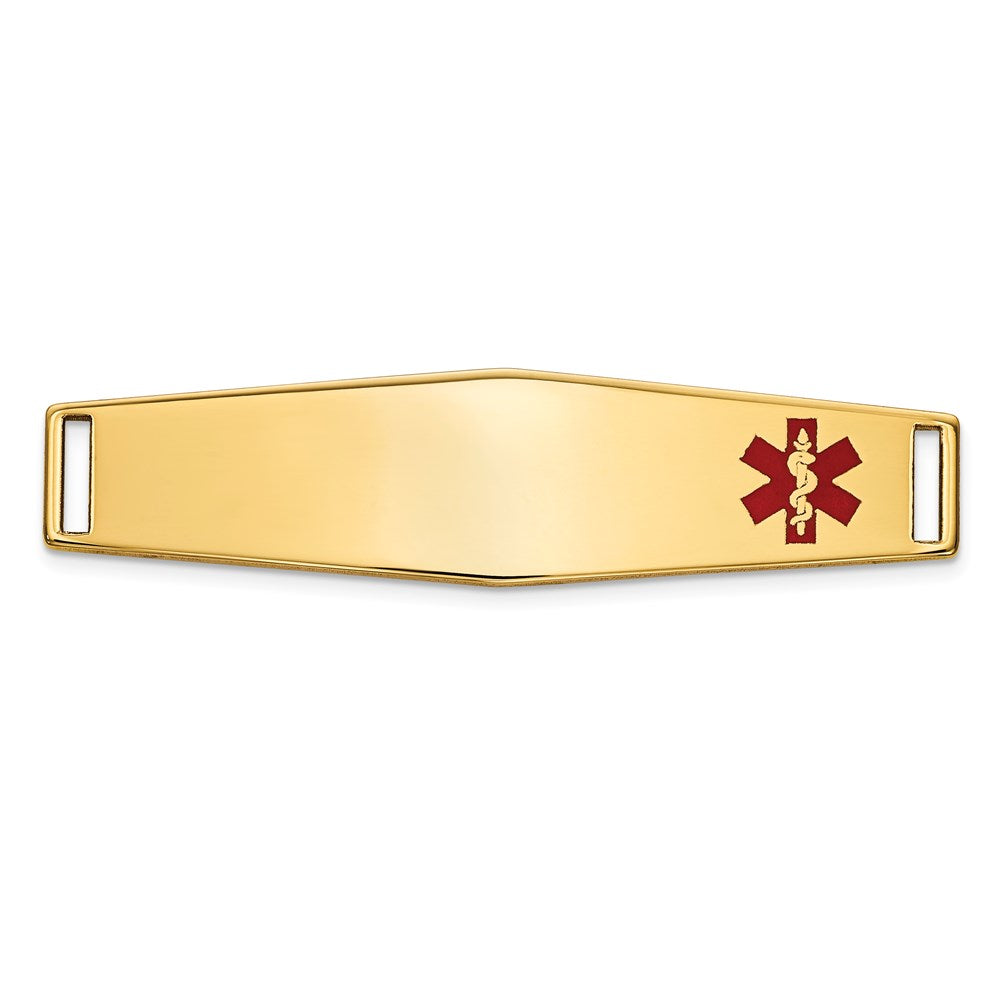 14K 38x10mm Off-Center Red Epoxy Enameled Soft Diamond Shape Medical ID Plate # 819