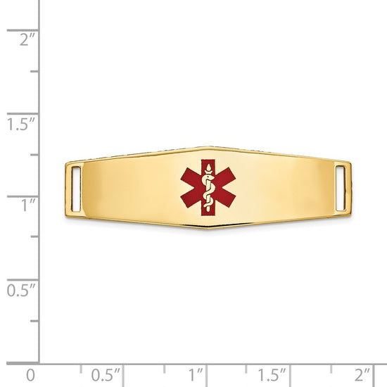 14K 39x13mm Centered Red Epoxy Enameled Soft Diamond Shape Medical ID Plate # 820