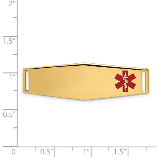 14K 39x13mm Off-Center Red Epoxy Enameled Soft Diamond Shape Medical ID Plate # 820