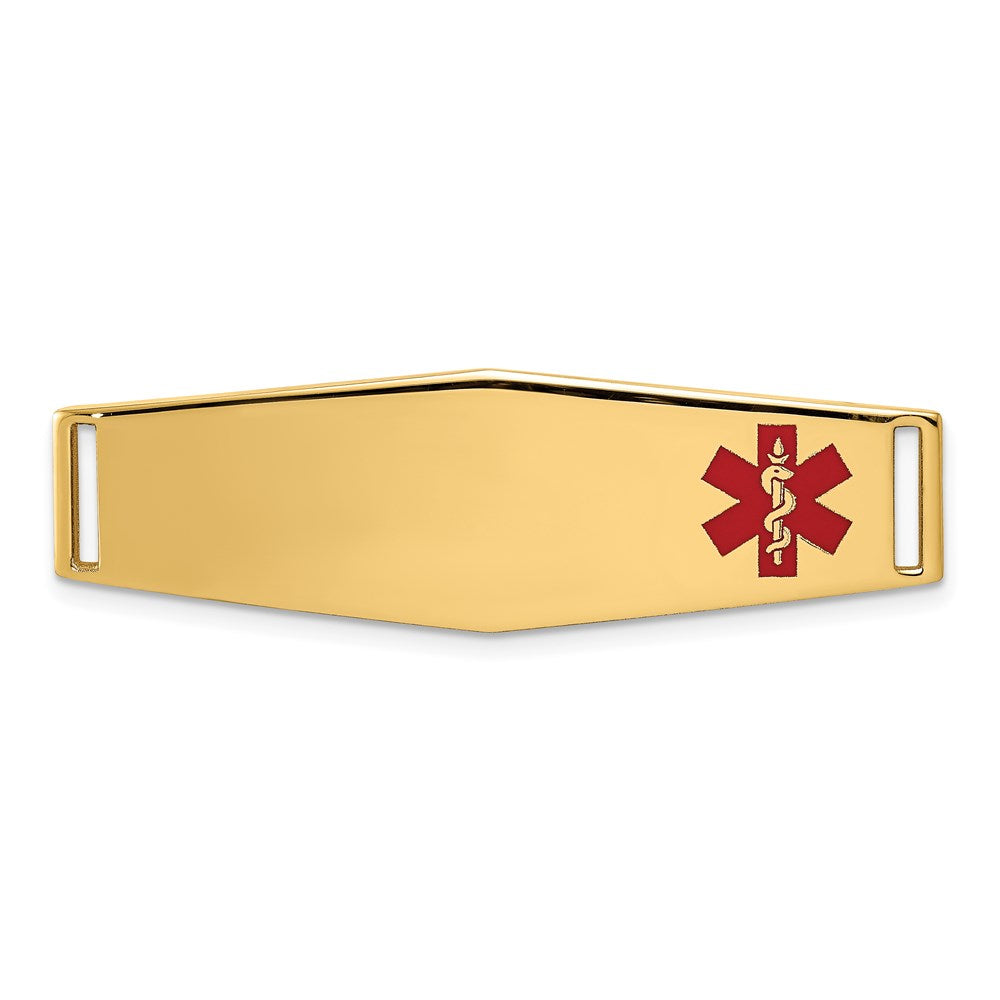 14K 39x13mm Off-Center Red Epoxy Enameled Soft Diamond Shape Medical ID Plate # 820