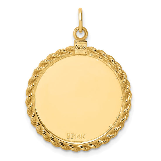 14k Plain .013 Gauge Round Engravable 24.9mm Disc with Rope Edge Charm