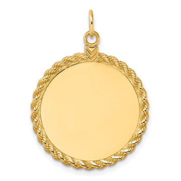 14k Plain .013 Gauge Round Engravable 24.9mm Disc with Rope Edge Charm