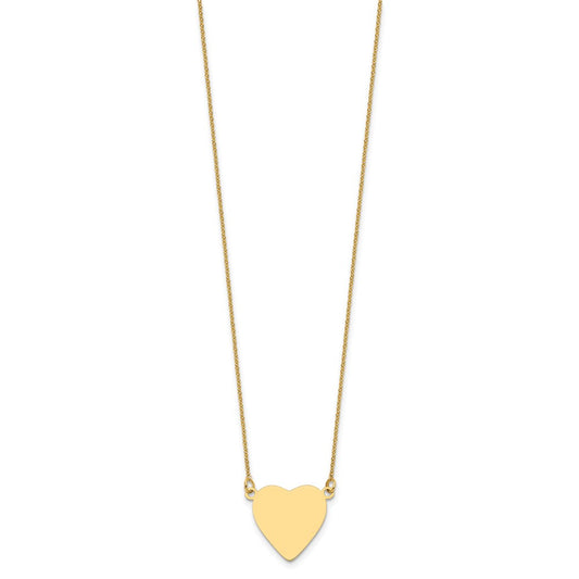 14k Plain .018 Gauge Heart Engravable 16.8x16.1mm Disc 18 inch Necklace