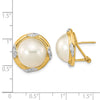 14k 13-14mm White Mabe Saltwater Cultured Pearl and .16 Carat Diamond Omega Back Earrings