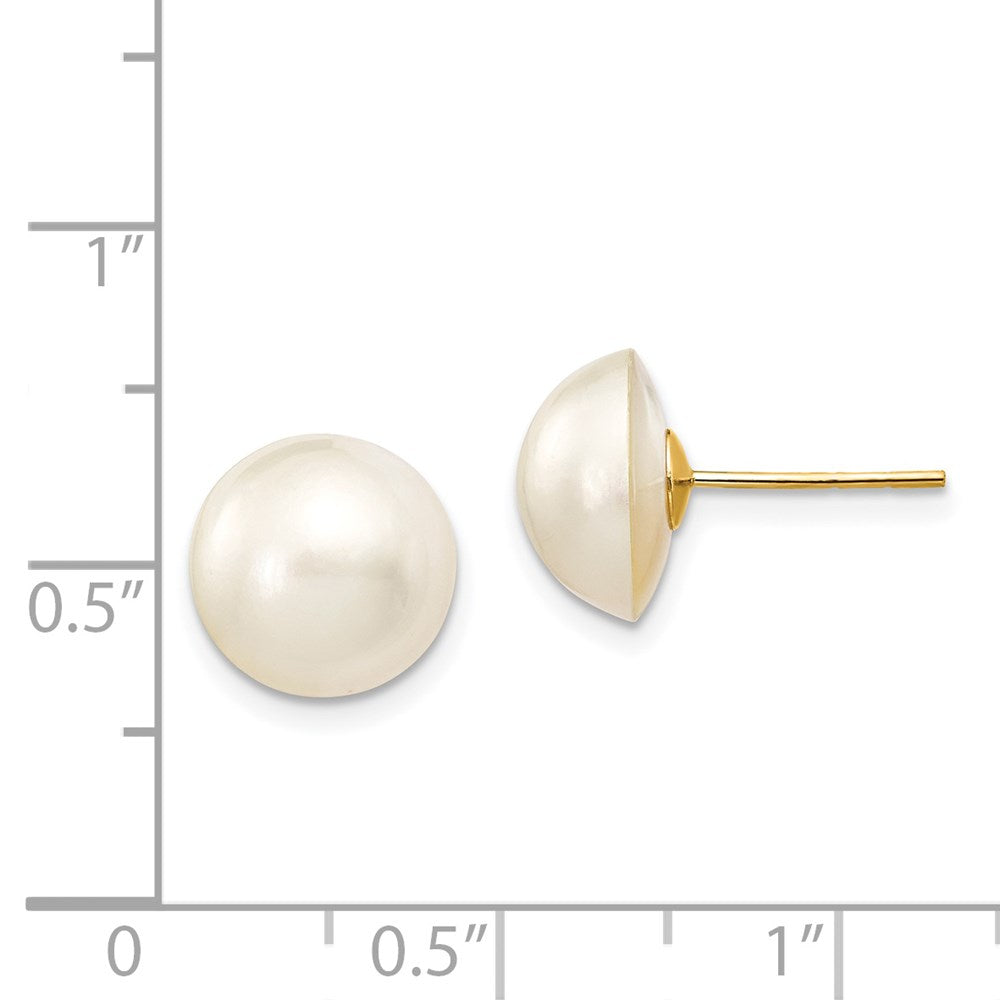 14k 10-11mm White Saltwater Cultured Mabe Pearl Post Earrings