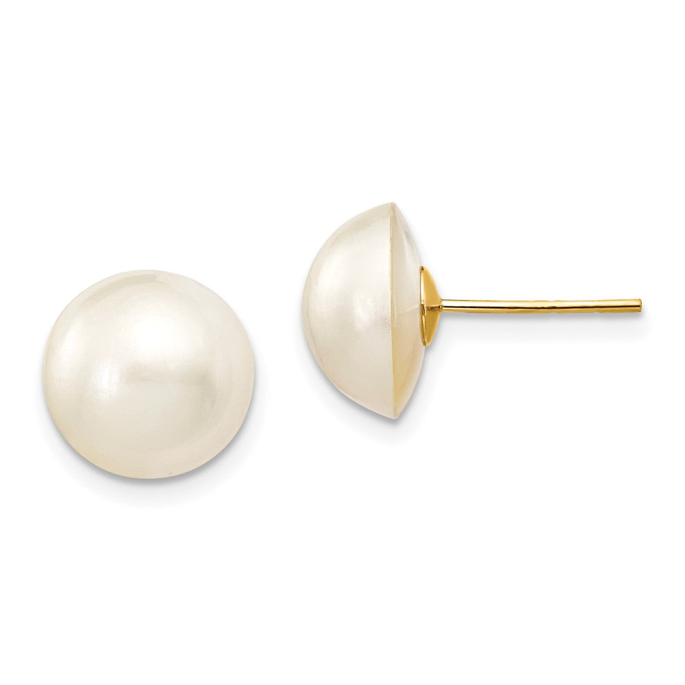 14k 10-11mm White Saltwater Cultured Mabe Pearl Post Earrings