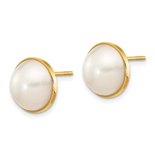 14k 9-10mm White Saltwater Cultured Mabe Pearl Post Earrings