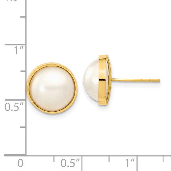 14k 9-10mm White Saltwater Cultured Mabe Pearl Post Earrings