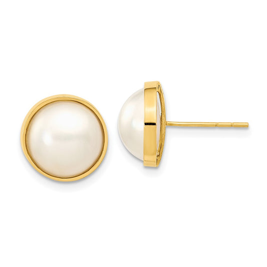 14k 9-10mm White Saltwater Cultured Mabe Pearl Post Earrings