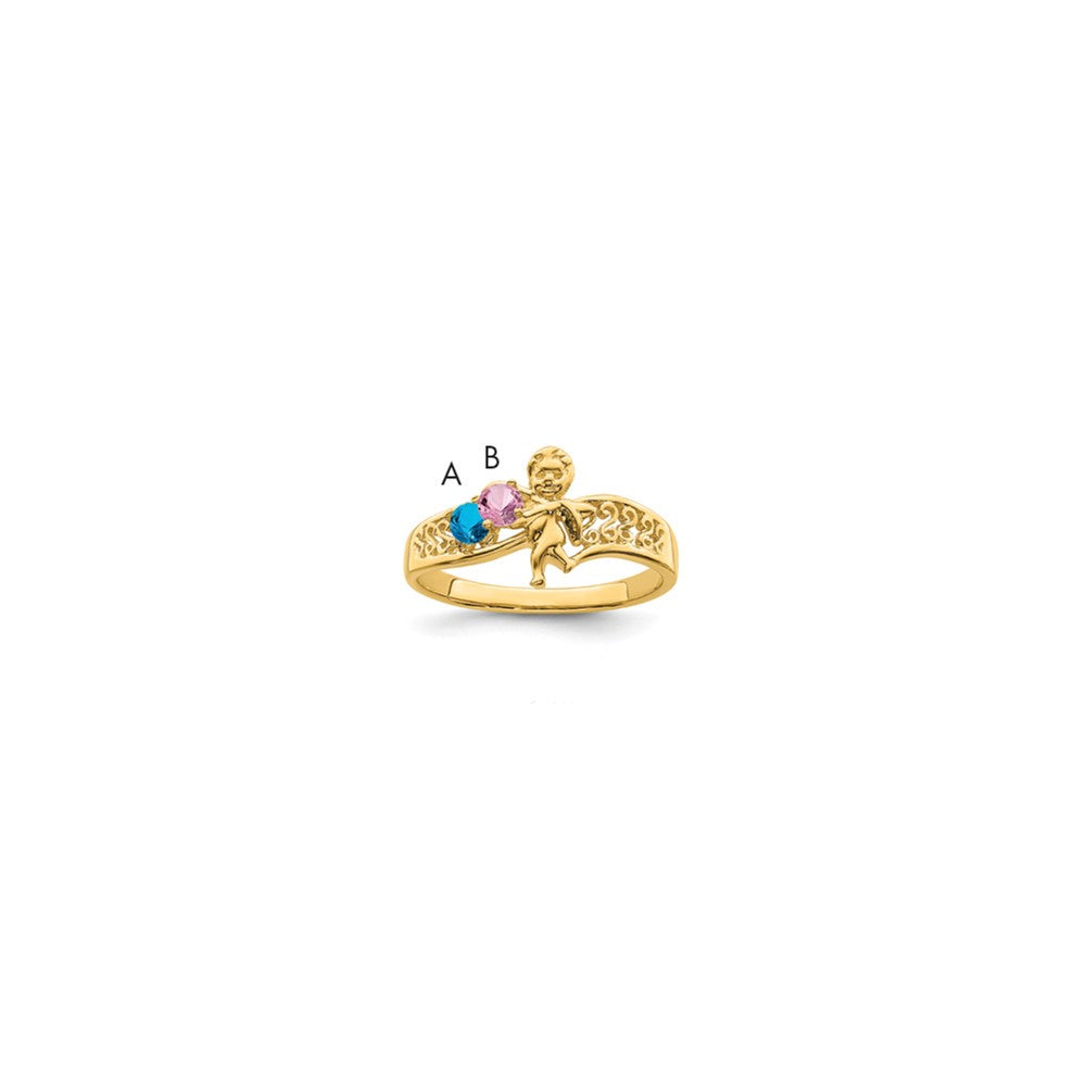 Birthstone Mothers Ring with Angel on Band