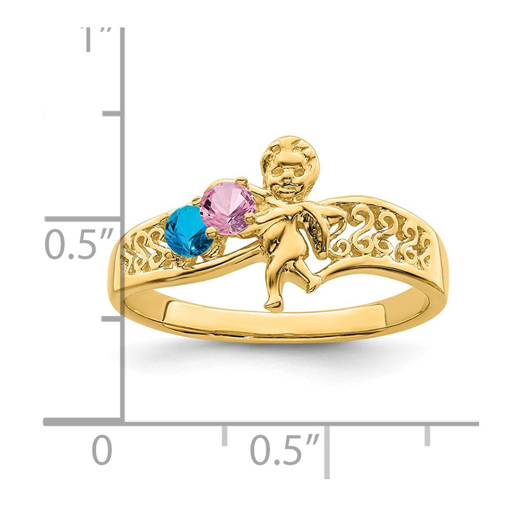 Birthstone Mothers Ring with Angel on Band