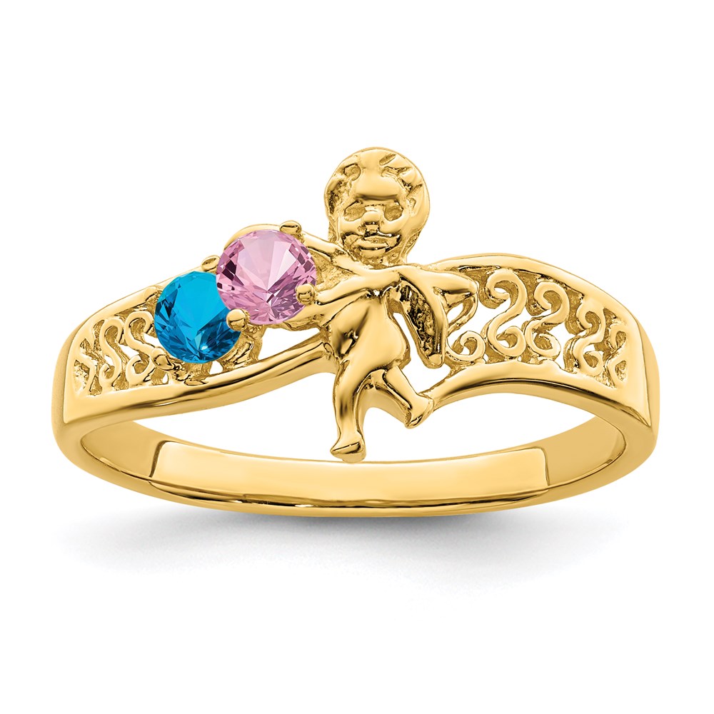 Birthstone Mothers Ring with Angel on Band