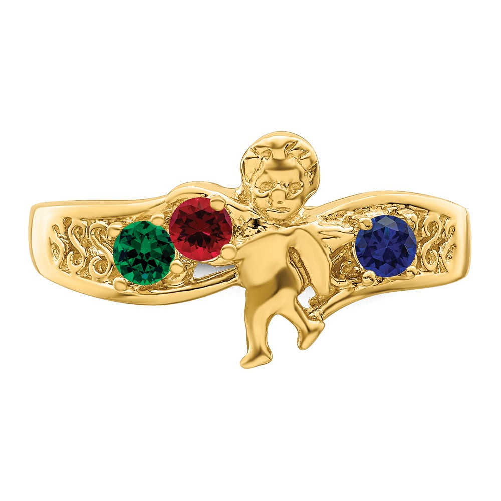 Birthstone Mothers Ring with Angel on Band