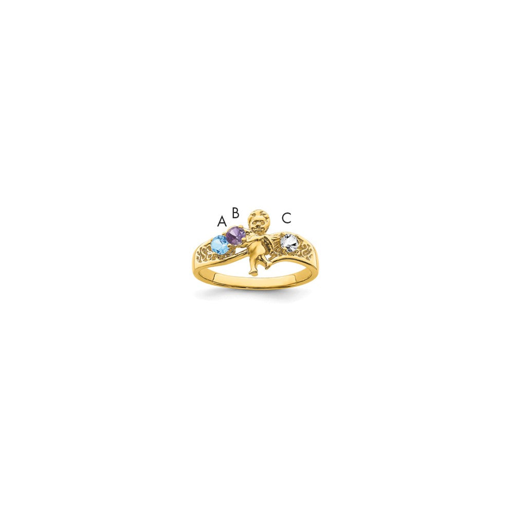 Birthstone Mothers Ring with Angel on Band