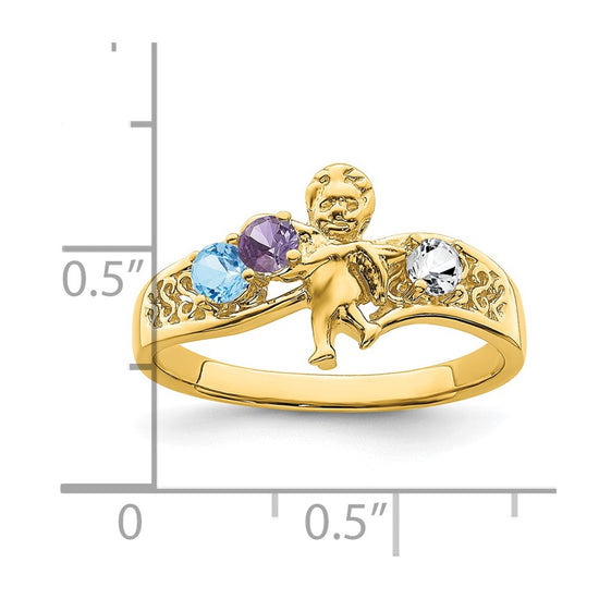 Birthstone Mothers Ring with Angel on Band
