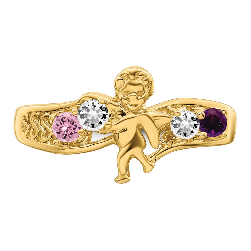 Birthstone Mothers Ring with Angel on Band