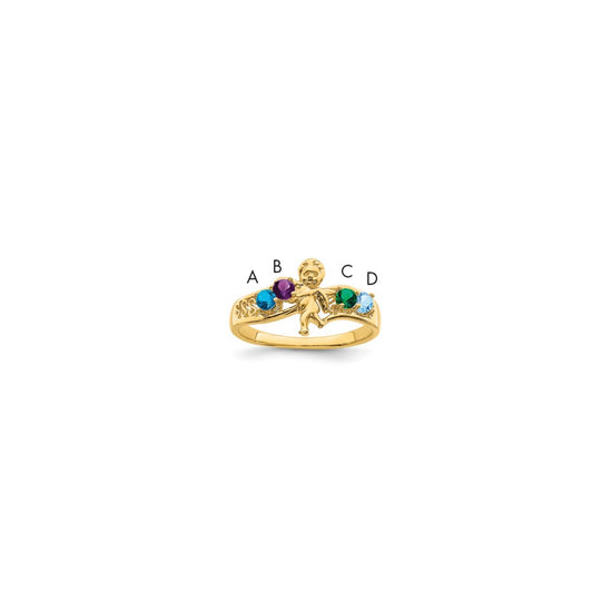 Birthstone Mothers Ring with Angel on Band