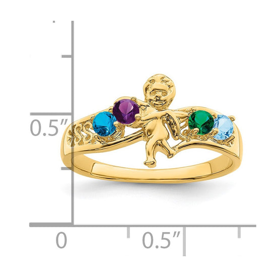 Birthstone Mothers Ring with Angel on Band