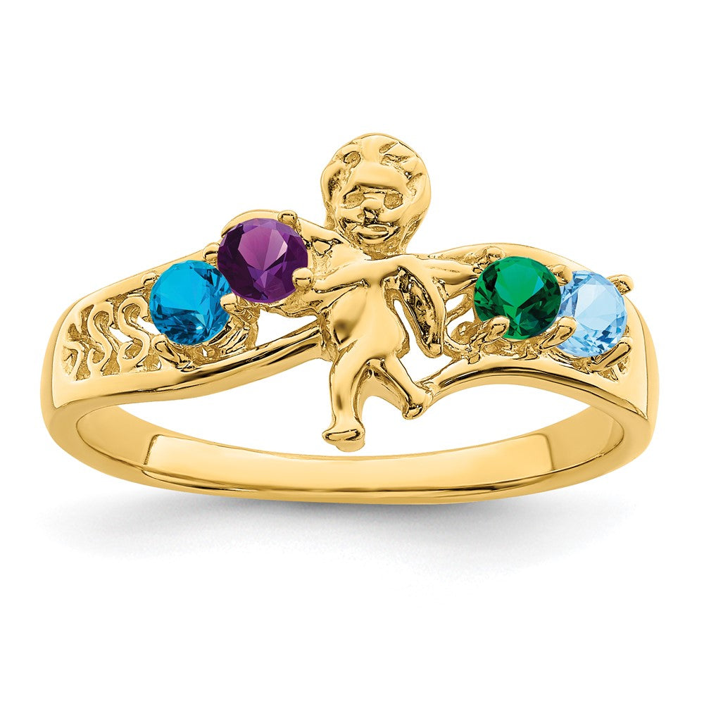 Birthstone Mothers Ring with Angel on Band