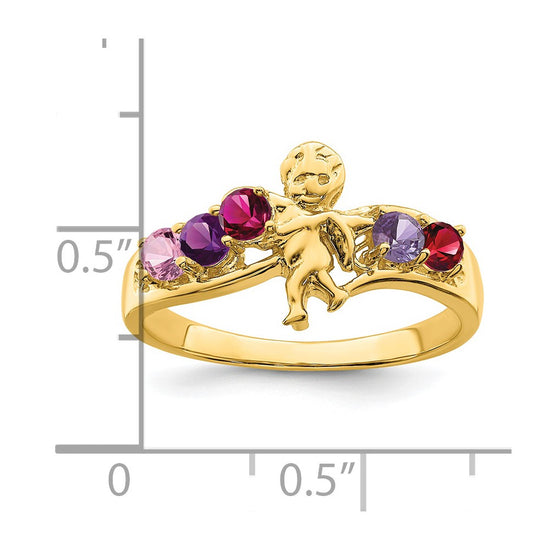 Birthstone Mothers Ring with Angel on Band