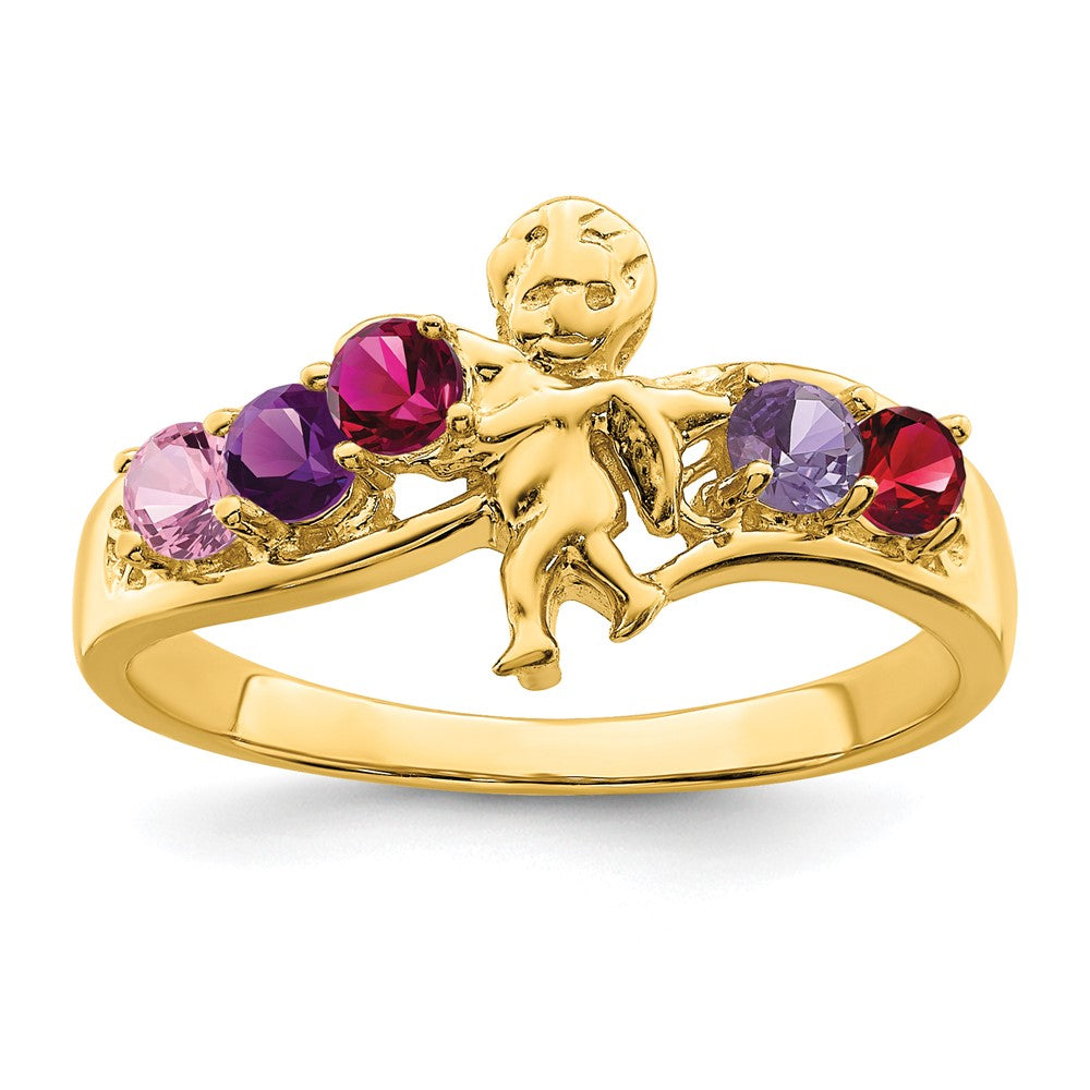 Birthstone Mothers Ring with Angel on Band
