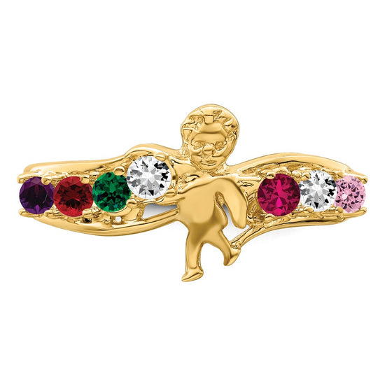 Birthstone Mothers Ring with Angel on Band