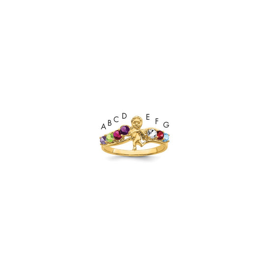 Birthstone Mothers Ring with Angel on Band
