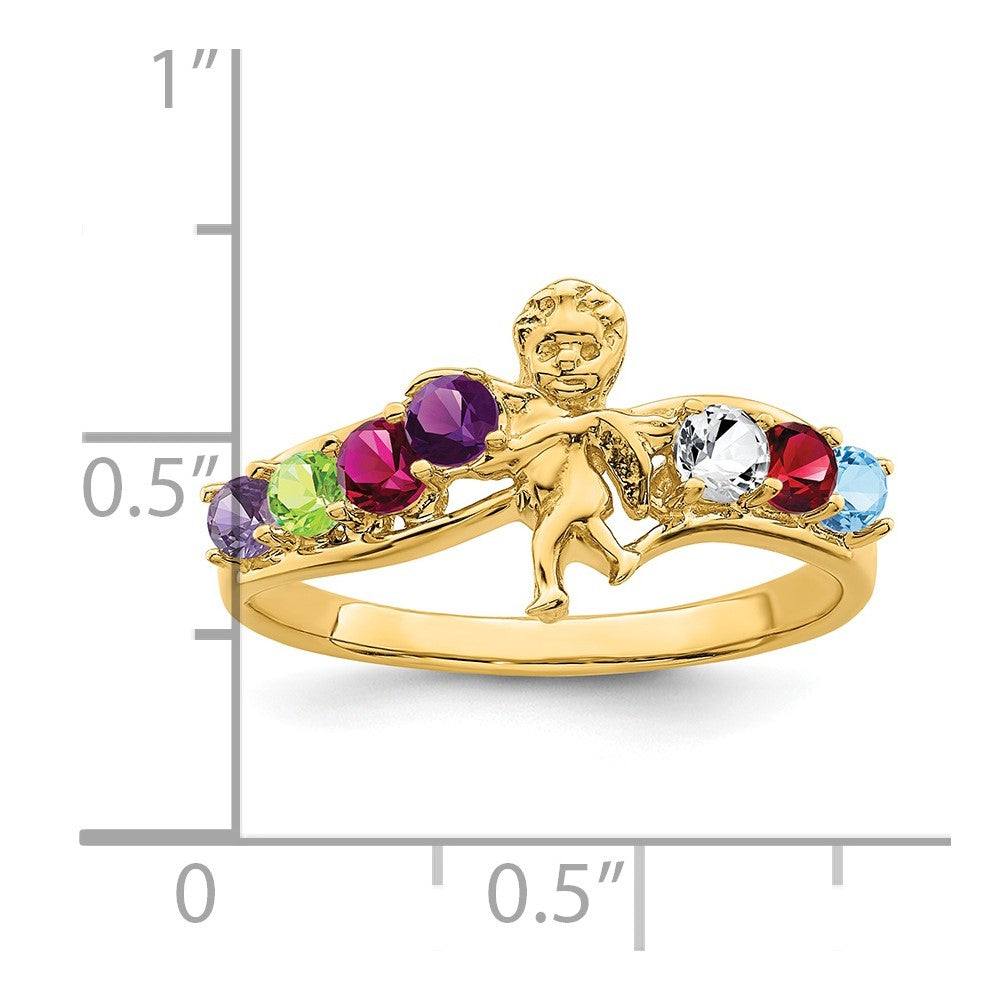 Birthstone Mothers Ring with Angel on Band
