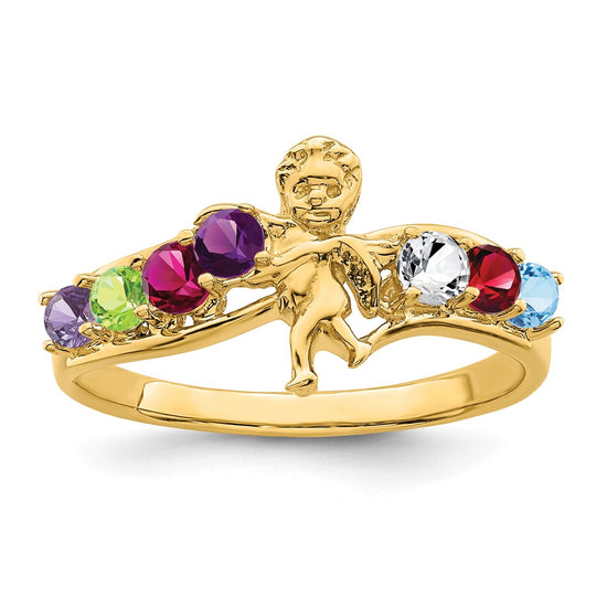 Birthstone Mothers Ring with Angel on Band