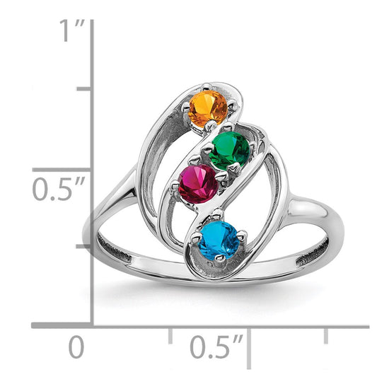 10k White Gold Polished 4-Stone Mothers Ring Mounting