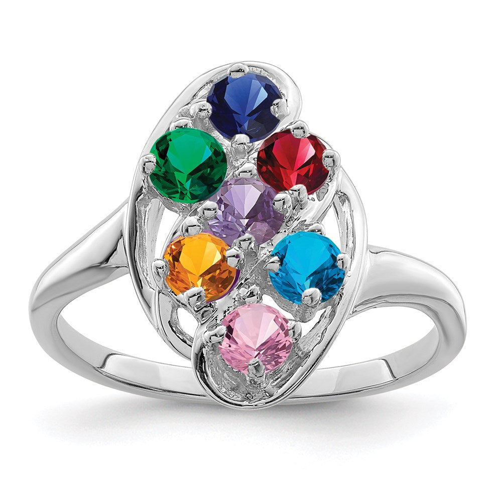 14k White Gold Polished 7-Stone Mothers Ring Mounting