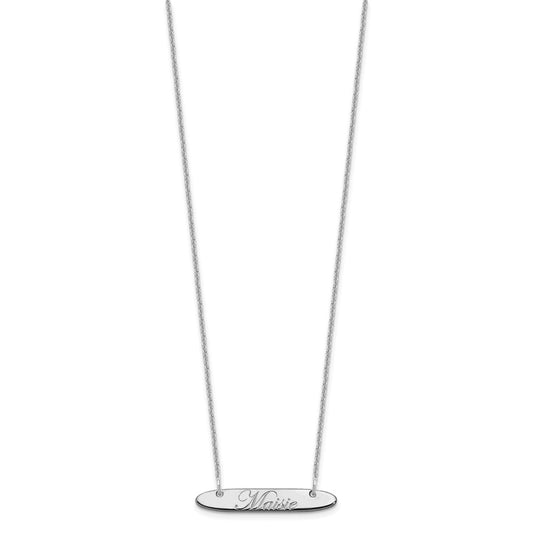 10k White Gold Small Oblong EDWARDIAN SCRIPT Bar Necklace