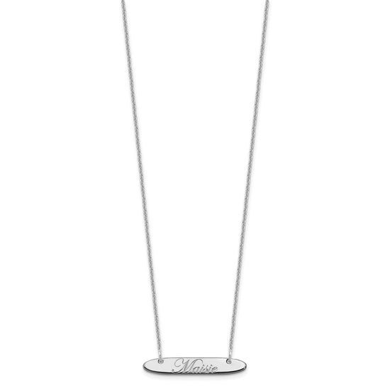 14k White Gold Small Oblong EDWARDIAN SCRIPT Bar Necklace