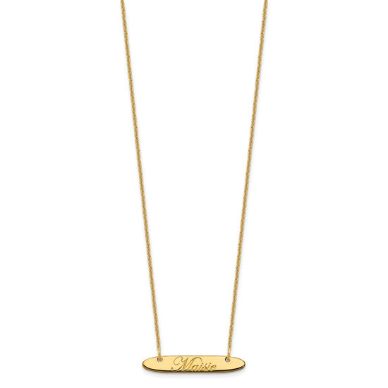 14k Yellow Gold Small Oblong EDWARDIAN SCRIPT Bar Necklace