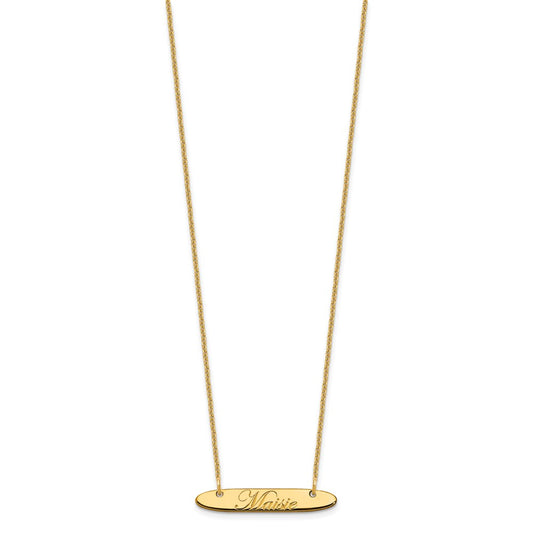 14k Yellow Gold Small Oblong EDWARDIAN SCRIPT Bar Necklace