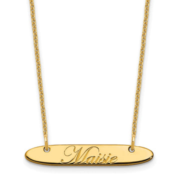14k Yellow Gold Small Oblong EDWARDIAN SCRIPT Bar Necklace