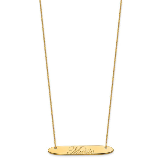 14k Yellow Gold Medium Oblong EDWARDIAN SCRIPT Bar Necklace