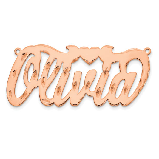 14k Rose Gold Diamond-cut Heart Name Plate