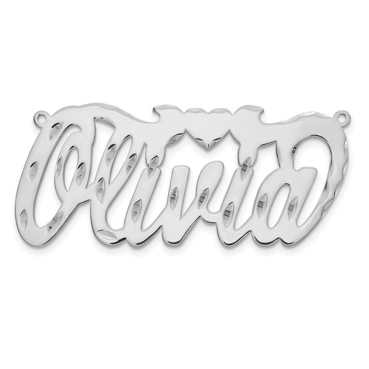 14k White Gold Diamond-cut Heart Name Plate