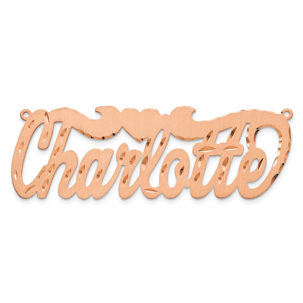14l Rose Gold Satin Diamond-cut Heart Name Plate