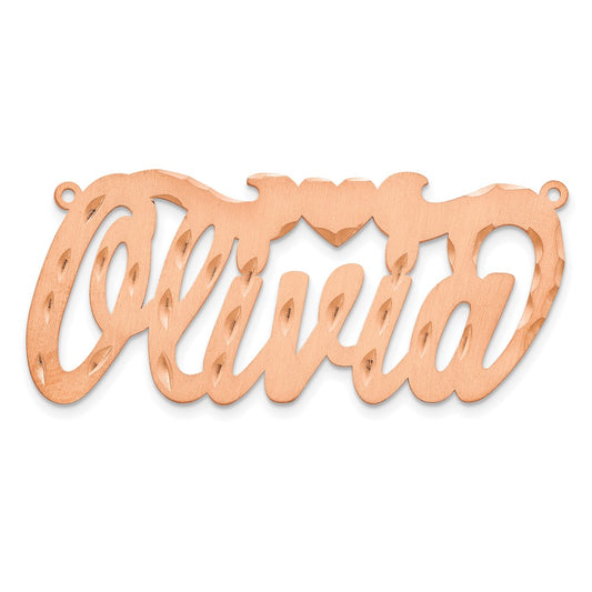 14l Rose Gold Satin Diamond-cut Heart Name Plate