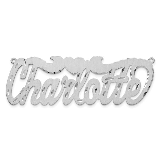 10k White gold Satin Diamond0cut Heart Name Plate