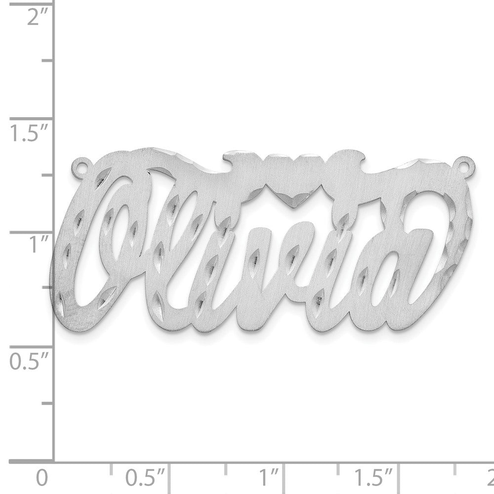 10k White gold Satin Diamond0cut Heart Name Plate
