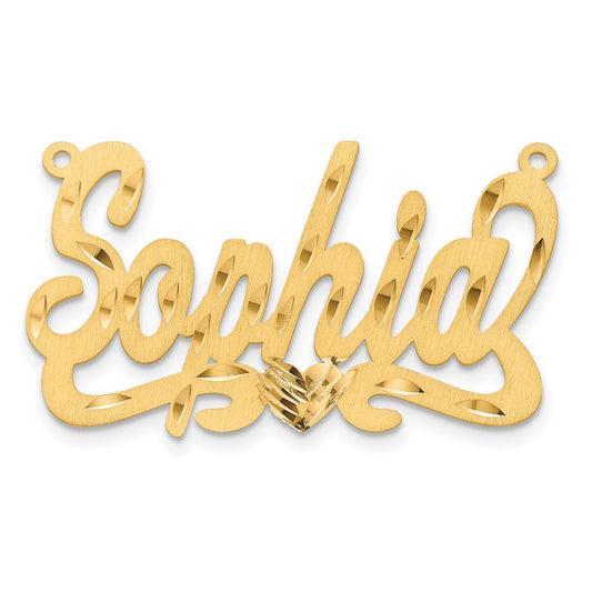 14k Yellow Gold Satin Diamond-cut Heart Name Plate