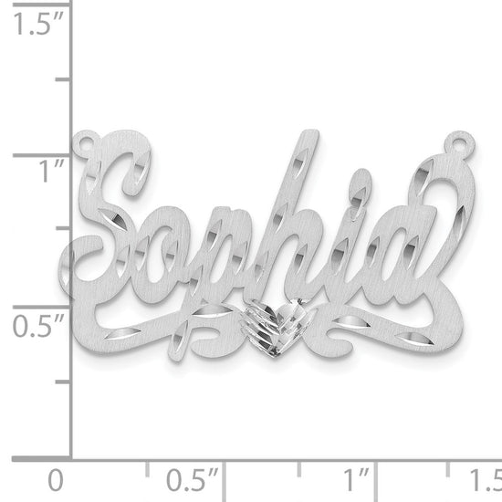 10k White Gold Satin Diamond-cut Heart Name Plate