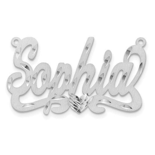 14k White Gold Satin Diamond-cut Heart Name Plate