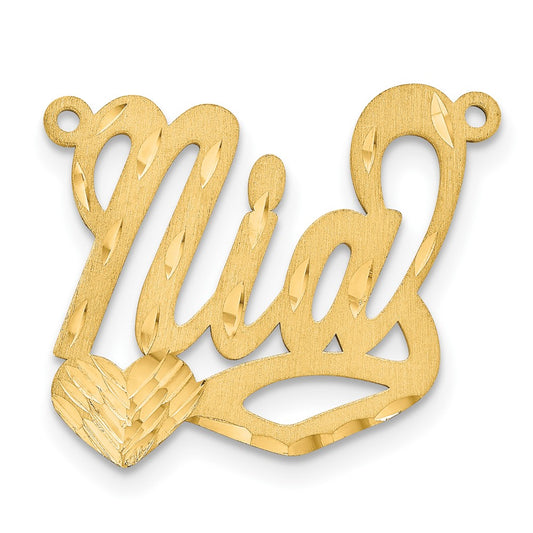 14k Yellow Gold Satin Diamond-cut Heart Name Plate